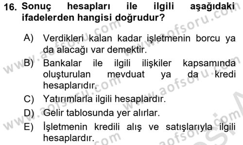 Genel Muhasebe 2 Dersi 2016 - 2017 Yılı (Final) Dönem Sonu Sınav Soruları 16. Soru