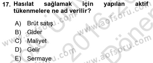 Genel Muhasebe 2 Dersi 2016 - 2017 Yılı (Final) Dönem Sonu Sınav Soruları 17. Soru