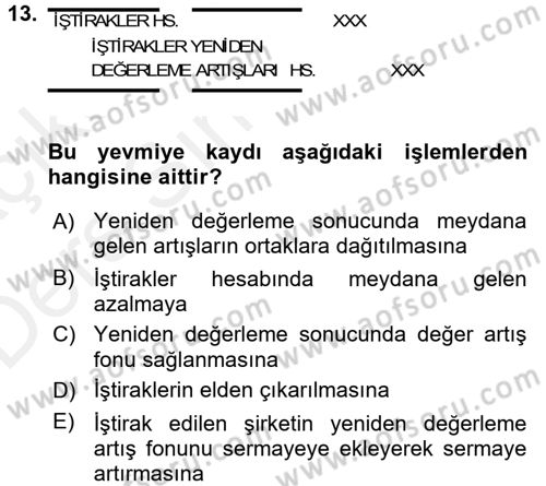Genel Muhasebe 2 Dersi 2017 - 2018 Yılı 3 Ders Sınavı 13. Soru