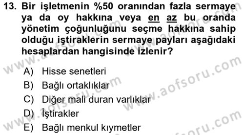 Genel Muhasebe 2 Dersi 2017 - 2018 Yılı (Vize) Ara Sınav Soruları 13. Soru