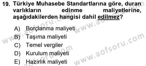 Genel Muhasebe 2 Dersi 2017 - 2018 Yılı (Vize) Ara Sınav Soruları 19. Soru