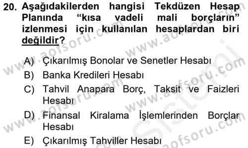 Genel Muhasebe 2 Dersi 2017 - 2018 Yılı (Vize) Ara Sınav Soruları 20. Soru