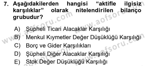 Genel Muhasebe 2 Dersi 2017 - 2018 Yılı (Final) Dönem Sonu Sınav Soruları 7. Soru