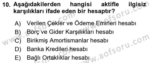 Genel Muhasebe 2 Dersi 2018 - 2019 Yılı 3 Ders Sınavı 10. Soru