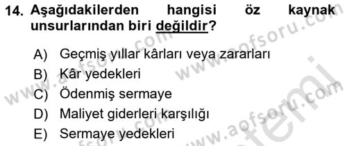 Genel Muhasebe 2 Dersi 2018 - 2019 Yılı 3 Ders Sınavı 14. Soru