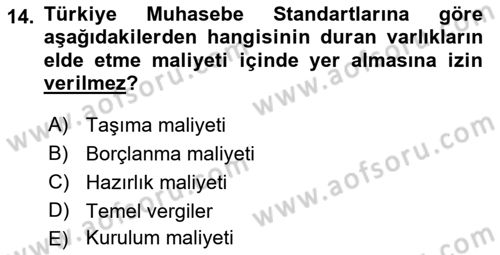 Genel Muhasebe 2 Dersi 2018 - 2019 Yılı (Vize) Ara Sınav Soruları 14. Soru