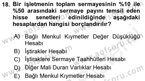 Genel Muhasebe 2 Dersi 2018 - 2019 Yılı (Vize) Ara Sınav Soruları 18. Soru