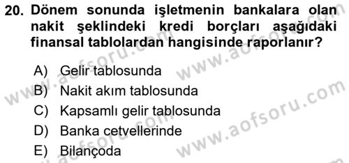 Genel Muhasebe 2 Dersi 2018 - 2019 Yılı (Vize) Ara Sınav Soruları 20. Soru