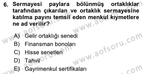 Genel Muhasebe 2 Dersi 2018 - 2019 Yılı (Vize) Ara Sınav Soruları 6. Soru