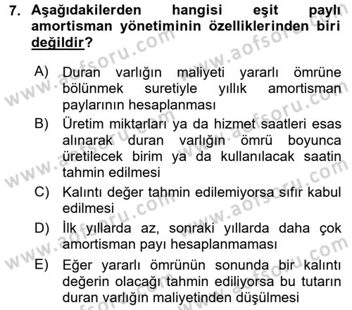Genel Muhasebe 2 Dersi 2018 - 2019 Yılı (Vize) Ara Sınav Soruları 7. Soru