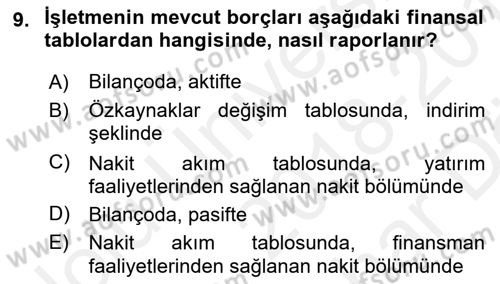 Genel Muhasebe 2 Dersi 2018 - 2019 Yılı (Vize) Ara Sınav Soruları 9. Soru
