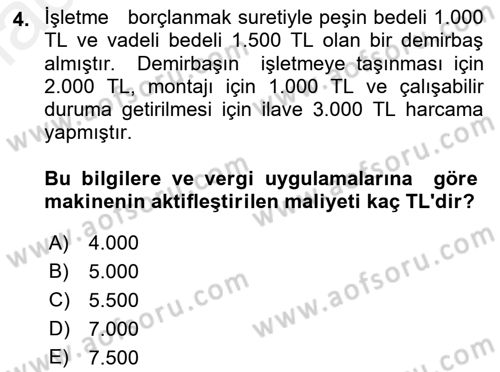 Genel Muhasebe 2 Dersi 2018 - 2019 Yılı (Final) Dönem Sonu Sınav Soruları 4. Soru