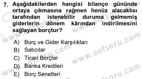 Genel Muhasebe 2 Dersi 2018 - 2019 Yılı (Final) Dönem Sonu Sınav Soruları 7. Soru