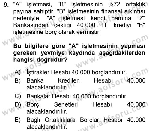 Genel Muhasebe 2 Dersi 2018 - 2019 Yılı (Final) Dönem Sonu Sınavı 9. Soru