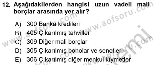 Genel Muhasebe 2 Dersi 2018 - 2019 Yılı Yaz Okulu Sınav Soruları 12. Soru