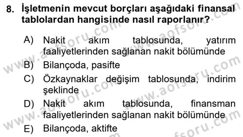 Genel Muhasebe 2 Dersi 2018 - 2019 Yılı Yaz Okulu Sınav Soruları 8. Soru