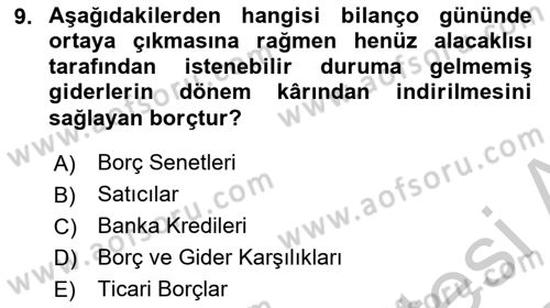 Genel Muhasebe 2 Dersi 2018 - 2019 Yılı Yaz Okulu Sınav Soruları 9. Soru