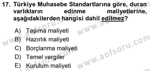 Genel Muhasebe 2 Dersi 2020 - 2021 Yılı Yaz Okulu Sınav Soruları 17. Soru