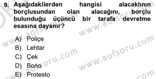 Genel Muhasebe 2 Dersi 2020 - 2021 Yılı Yaz Okulu Sınav Soruları 9. Soru