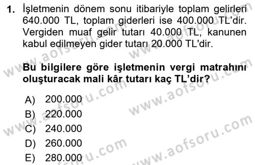 Genel Muhasebe 2 Dersi 2022 - 2023 Yılı (Final) Dönem Sonu Sınavı 1. Soru