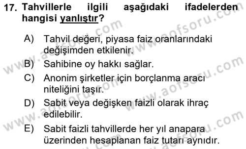 Genel Muhasebe 2 Dersi 2022 - 2023 Yılı Yaz Okulu Sınav Soruları 17. Soru
