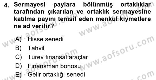 Genel Muhasebe 2 Dersi 2022 - 2023 Yılı Yaz Okulu Sınav Soruları 4. Soru