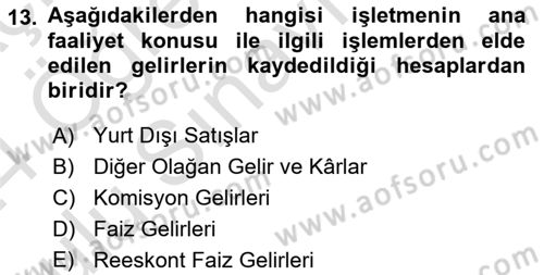 Genel Muhasebe 2 Dersi 2023 - 2024 Yılı Yaz Okulu Sınav Soruları 13. Soru