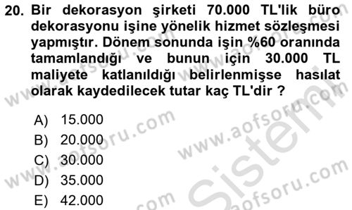 Genel Muhasebe 2 Dersi 2023 - 2024 Yılı Yaz Okulu Sınavı 20. Soru