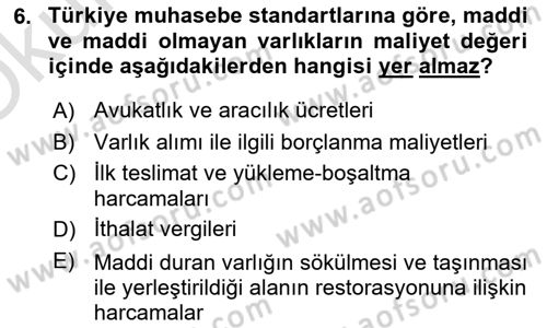 Genel Muhasebe 2 Dersi 2023 - 2024 Yılı Yaz Okulu Sınav Soruları 6. Soru