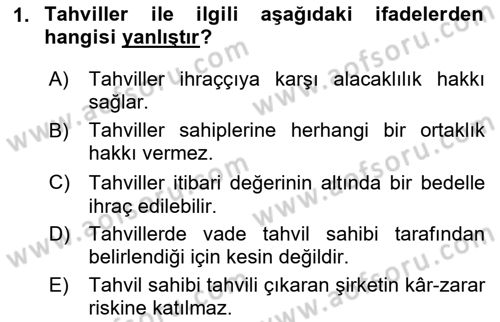 Genel Muhasebe 2 Dersi 2024 - 2025 Yılı (Vize) Ara Sınav Soruları 1. Soru