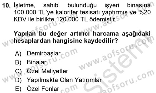 Genel Muhasebe 2 Dersi 2024 - 2025 Yılı (Vize) Ara Sınav Soruları 10. Soru