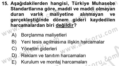 Genel Muhasebe 2 Dersi 2024 - 2025 Yılı (Vize) Ara Sınav Soruları 15. Soru