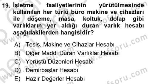 Genel Muhasebe 2 Dersi 2024 - 2025 Yılı (Vize) Ara Sınav Soruları 19. Soru