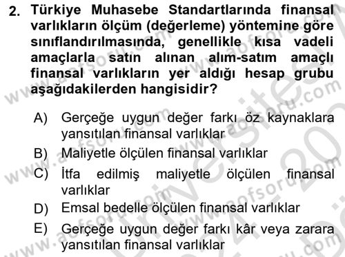 Genel Muhasebe 2 Dersi 2024 - 2025 Yılı (Vize) Ara Sınav Soruları 2. Soru