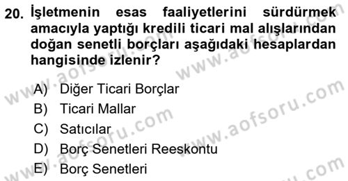Genel Muhasebe 2 Dersi 2024 - 2025 Yılı (Vize) Ara Sınav Soruları 20. Soru