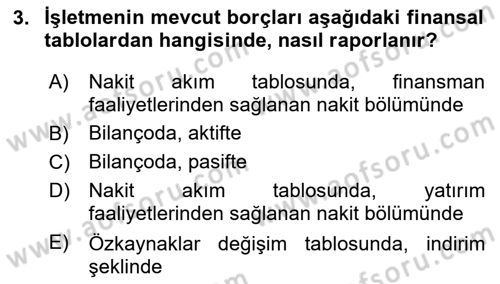 Genel Muhasebe 2 Dersi 2024 - 2025 Yılı (Vize) Ara Sınav Soruları 3. Soru