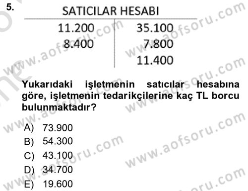 Genel Muhasebe 2 Dersi 2024 - 2025 Yılı (Vize) Ara Sınav Soruları 5. Soru