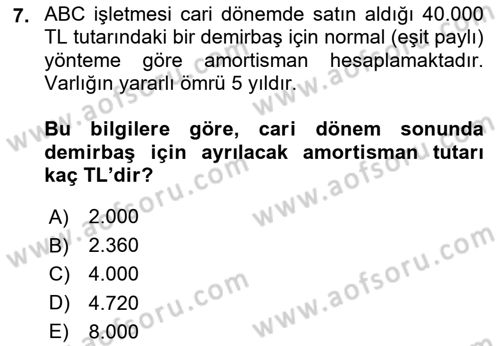 Genel Muhasebe 2 Dersi 2024 - 2025 Yılı (Vize) Ara Sınav Soruları 7. Soru