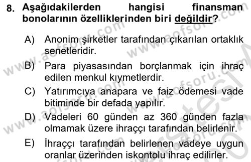 Genel Muhasebe 2 Dersi 2024 - 2025 Yılı (Vize) Ara Sınav Soruları 8. Soru