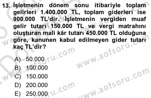 Genel Muhasebe 2 Dersi 2024 - 2025 Yılı (Final) Dönem Sonu Sınav Soruları 13. Soru