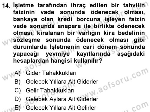 Genel Muhasebe 2 Dersi 2024 - 2025 Yılı (Final) Dönem Sonu Sınav Soruları 14. Soru