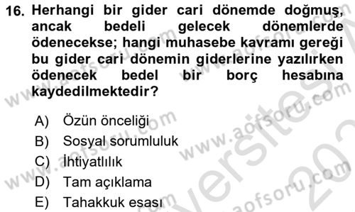 Genel Muhasebe 2 Dersi 2024 - 2025 Yılı (Final) Dönem Sonu Sınav Soruları 16. Soru