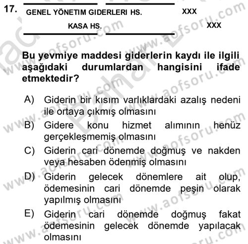 Genel Muhasebe 2 Dersi 2024 - 2025 Yılı (Final) Dönem Sonu Sınav Soruları 17. Soru