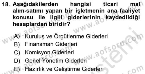 Genel Muhasebe 2 Dersi 2024 - 2025 Yılı (Final) Dönem Sonu Sınav Soruları 18. Soru