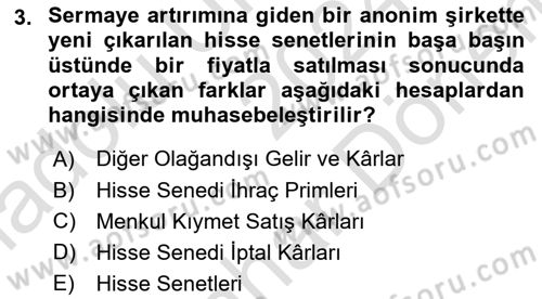 Genel Muhasebe 2 Dersi 2024 - 2025 Yılı (Final) Dönem Sonu Sınav Soruları 3. Soru