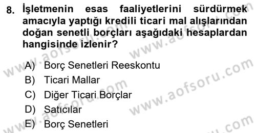 Genel Muhasebe 2 Dersi 2024 - 2025 Yılı (Final) Dönem Sonu Sınav Soruları 8. Soru