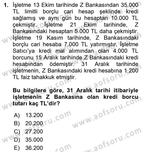 Genel Muhasebe 2 Dersi 2024 - 2025 Yılı Yaz Okulu Sınav Soruları 1. Soru