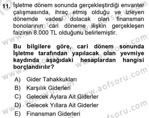 Genel Muhasebe 2 Dersi 2024 - 2025 Yılı Yaz Okulu Sınav Soruları 11. Soru