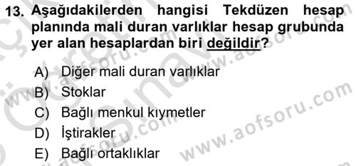 Genel Muhasebe 2 Dersi 2024 - 2025 Yılı Yaz Okulu Sınav Soruları 13. Soru