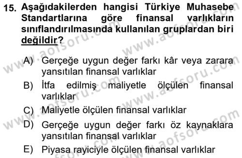 Genel Muhasebe 2 Dersi 2024 - 2025 Yılı Yaz Okulu Sınav Soruları 15. Soru